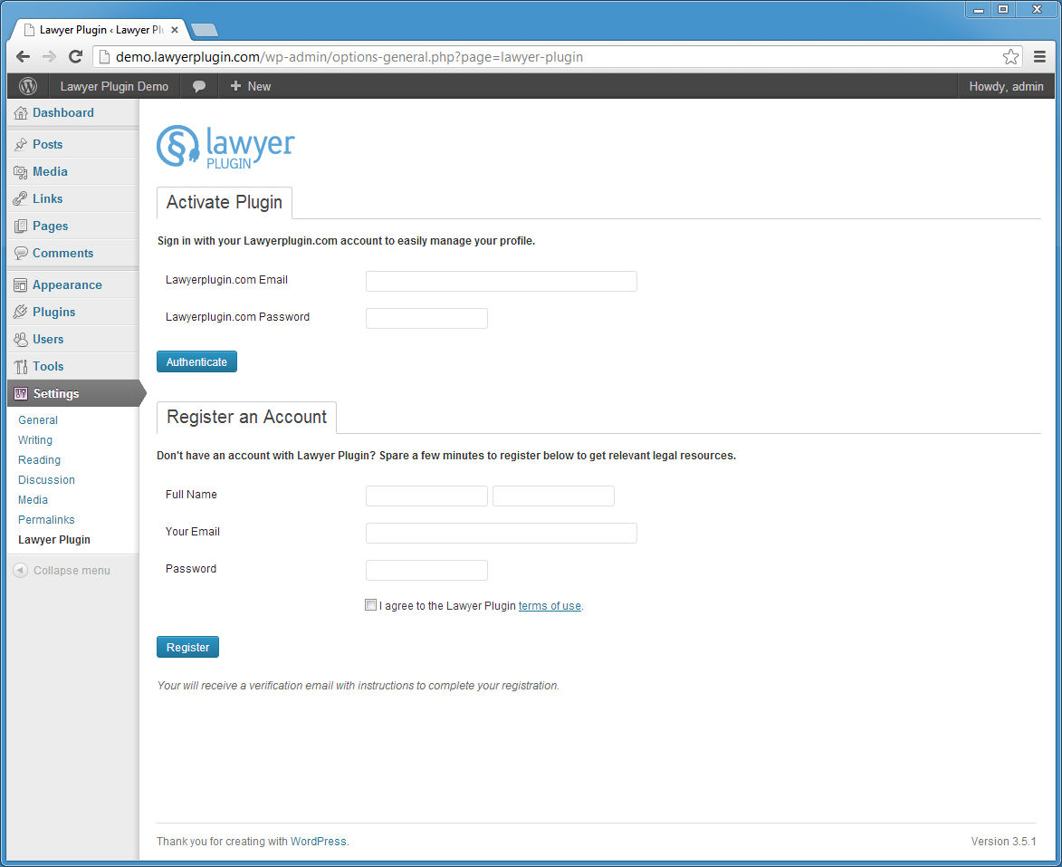 Login and registration page