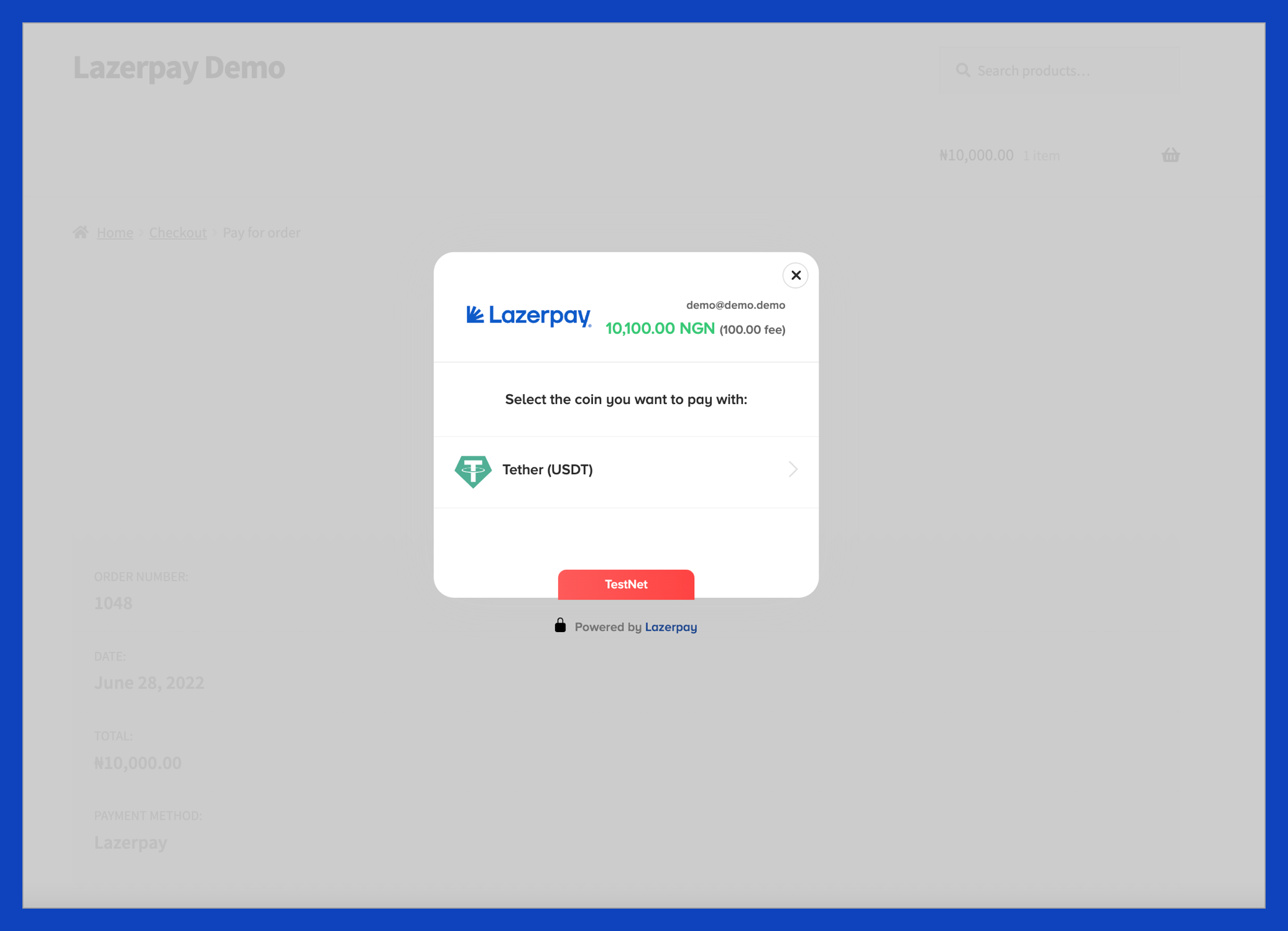 Lazerpay payment popup on the website