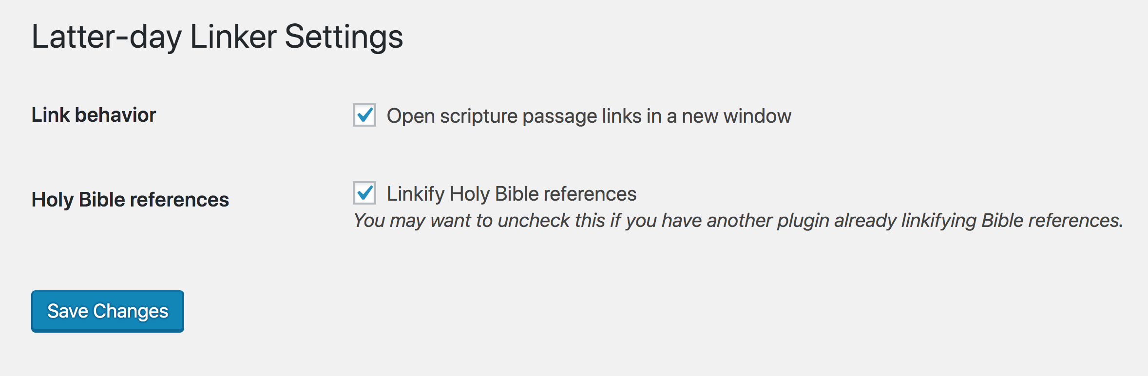 Latter-day Linker settings page.