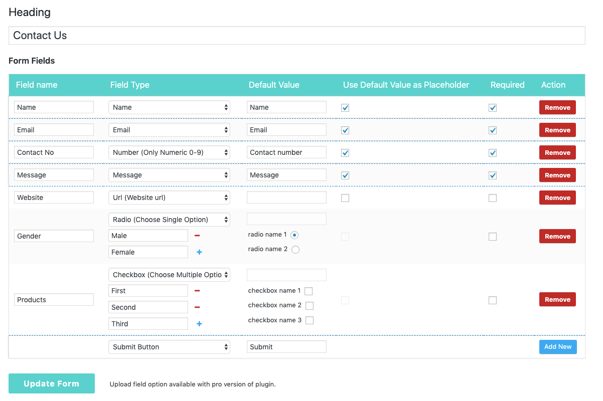 Form Field Create.