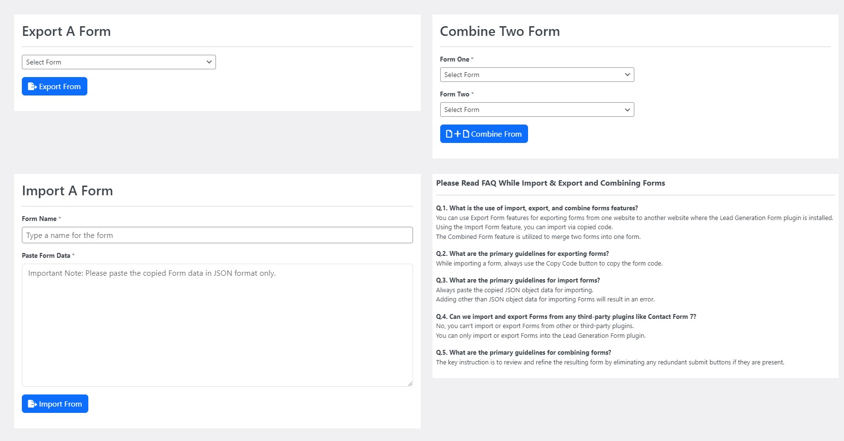 Form Import Export and Combine Two Form