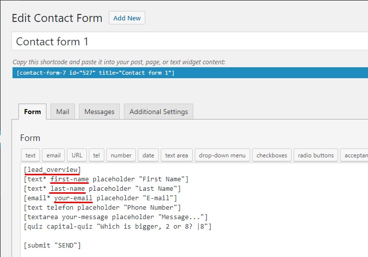 Setting up the correct shortcodes