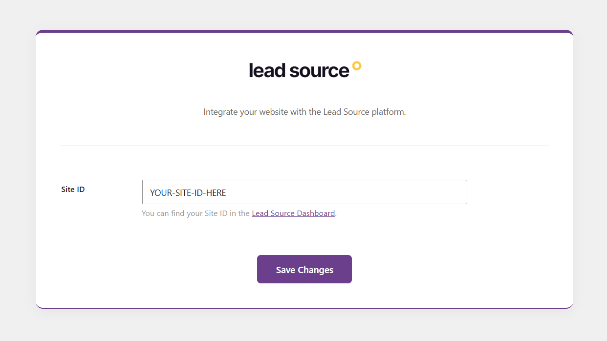 The Lead Source plugin settings page.
