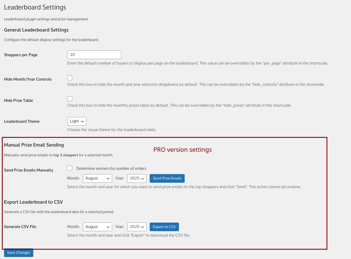 Plugin General Settings.