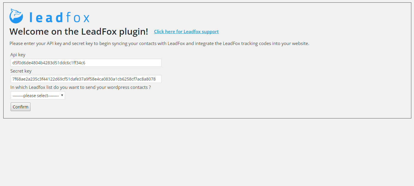 Choose the Leadfox list you want to send your Wordpress contacts.
