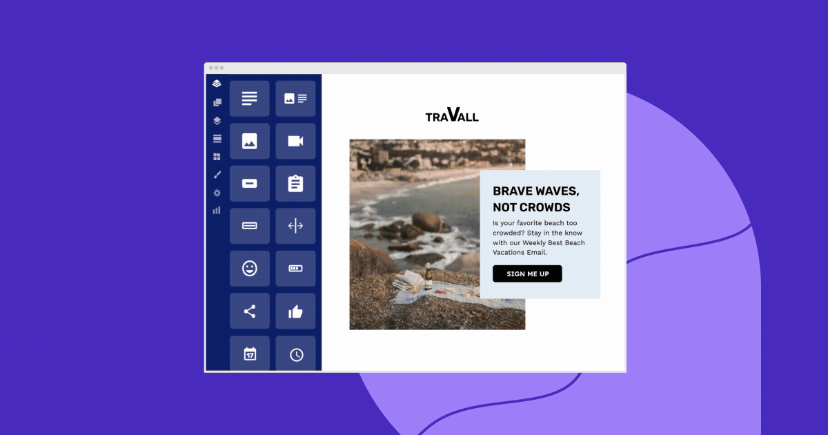 The no-code landing page builder lets you easily edit text, upload images, and drag and drop elements into place, such as forms and countdown timers.