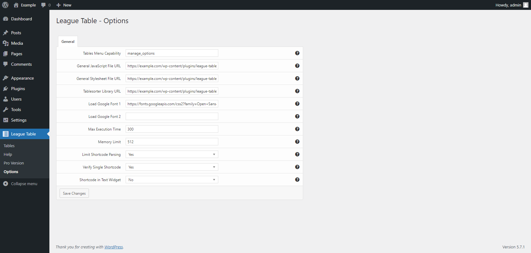 Options menu.