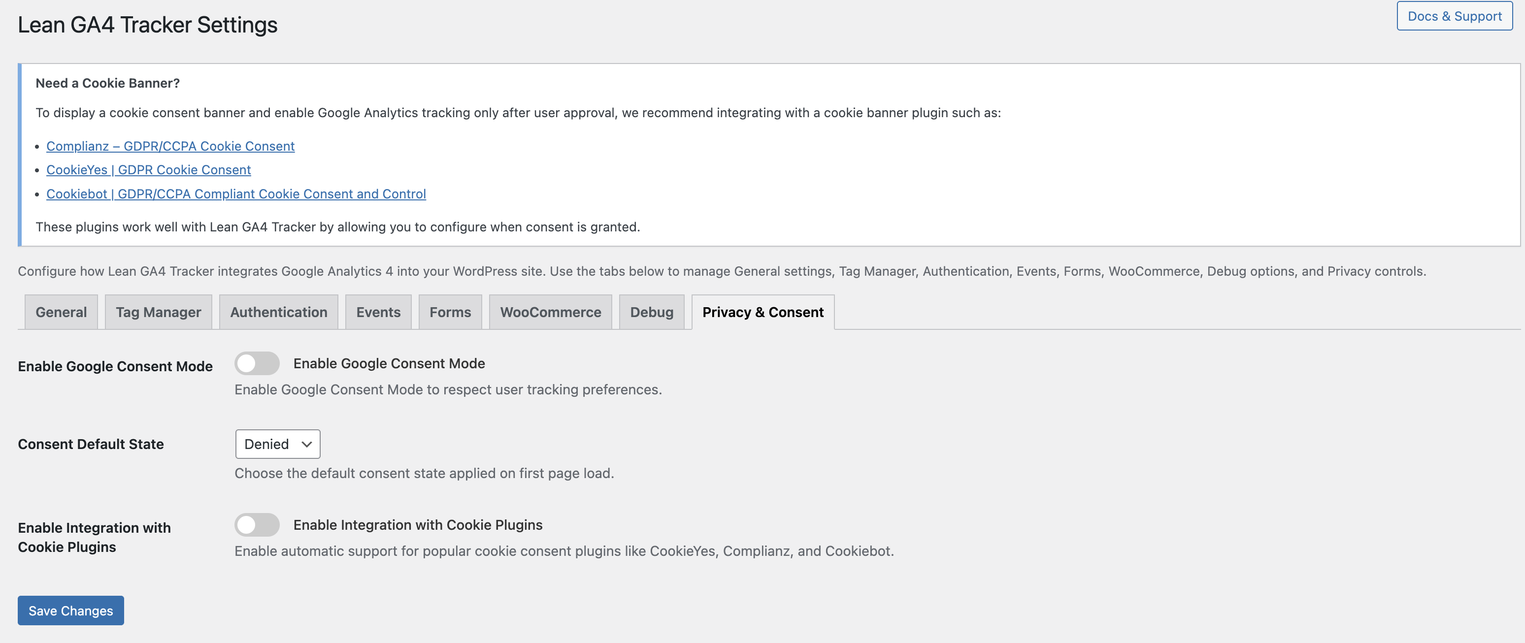 Debug tab: Enable Debug Mode to print event tracking output for admins