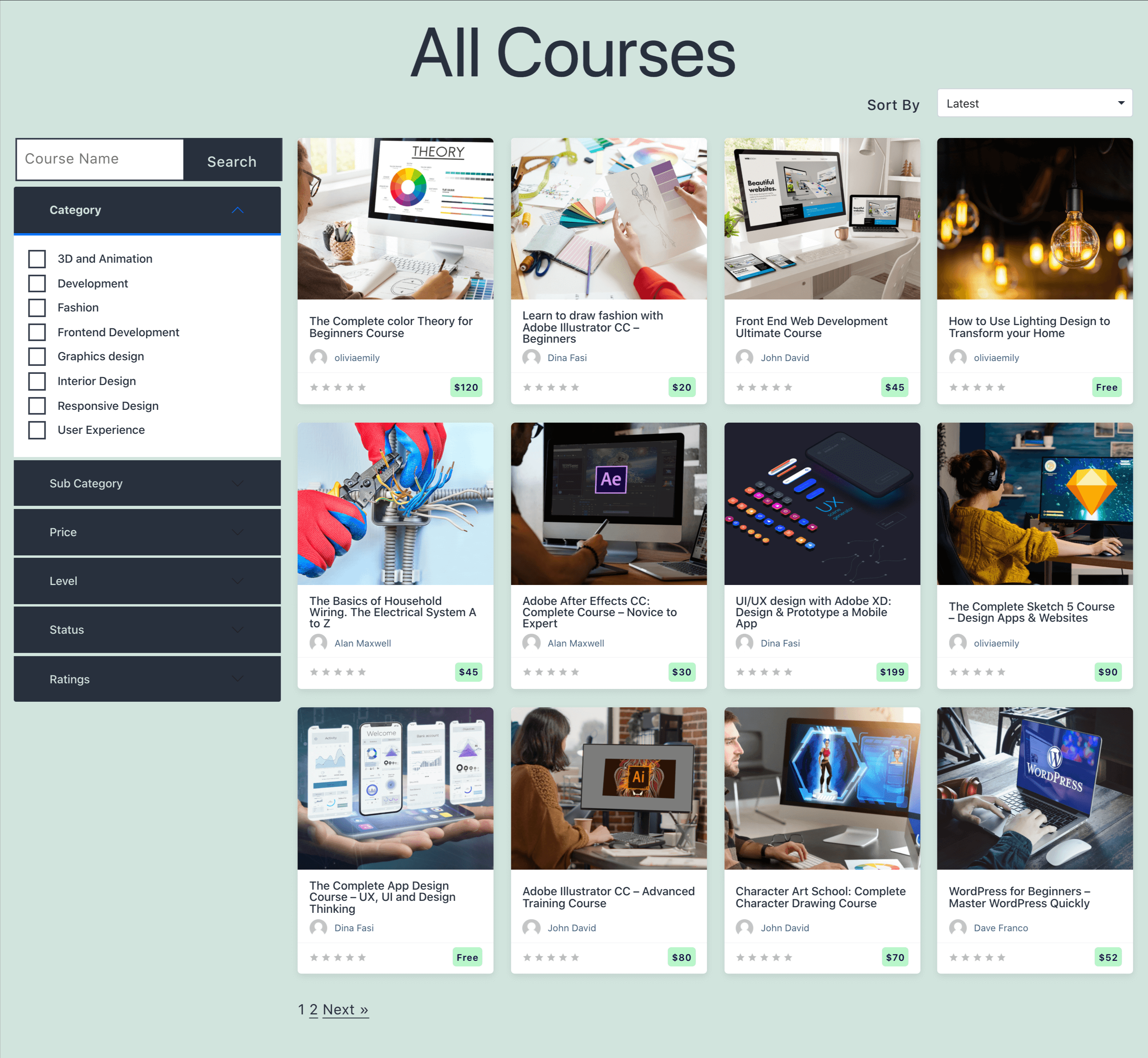 Course listing page