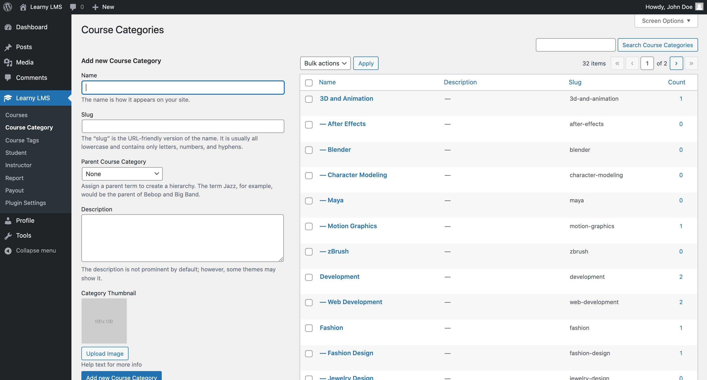 Category manager view for admin
