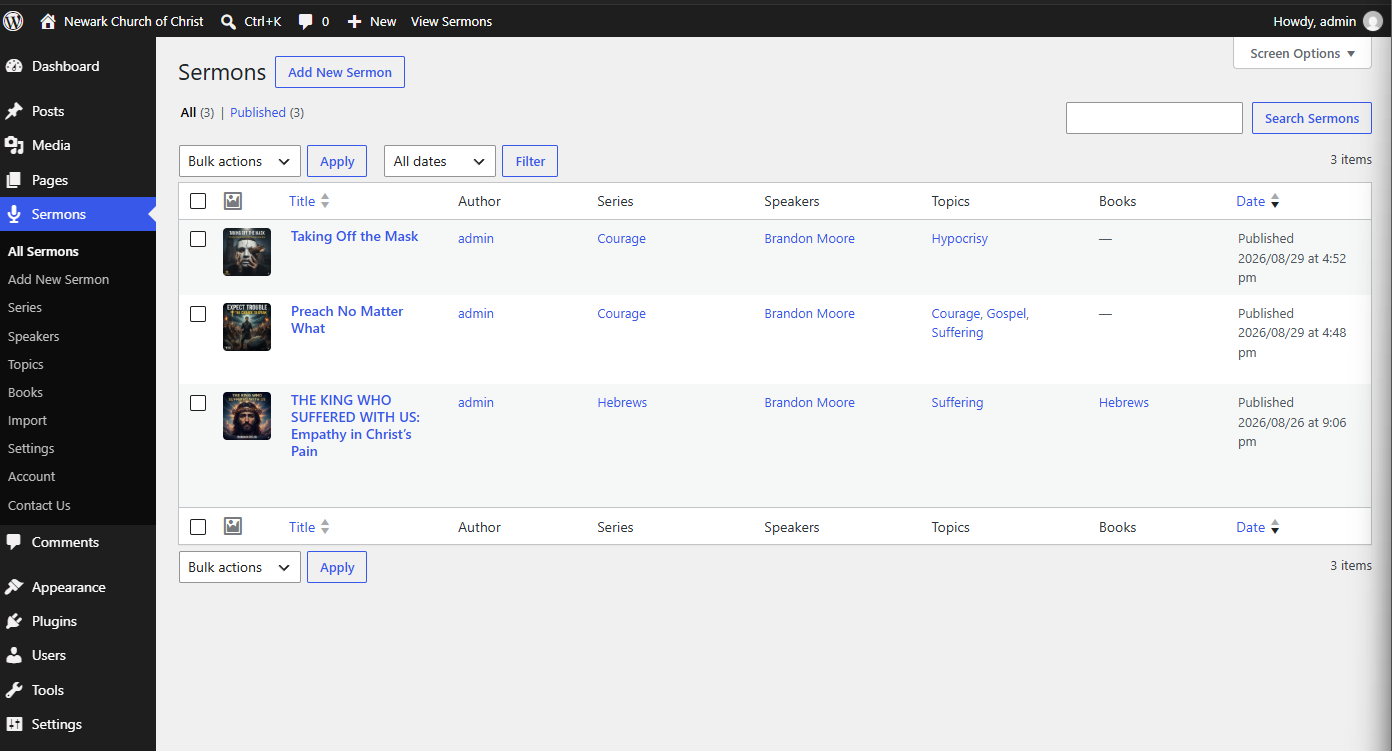 Manage your whole sermon library from the WordPress admin.