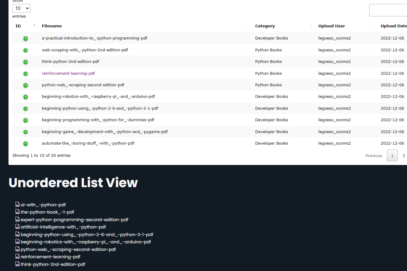 Unordered List View of PDF documents.