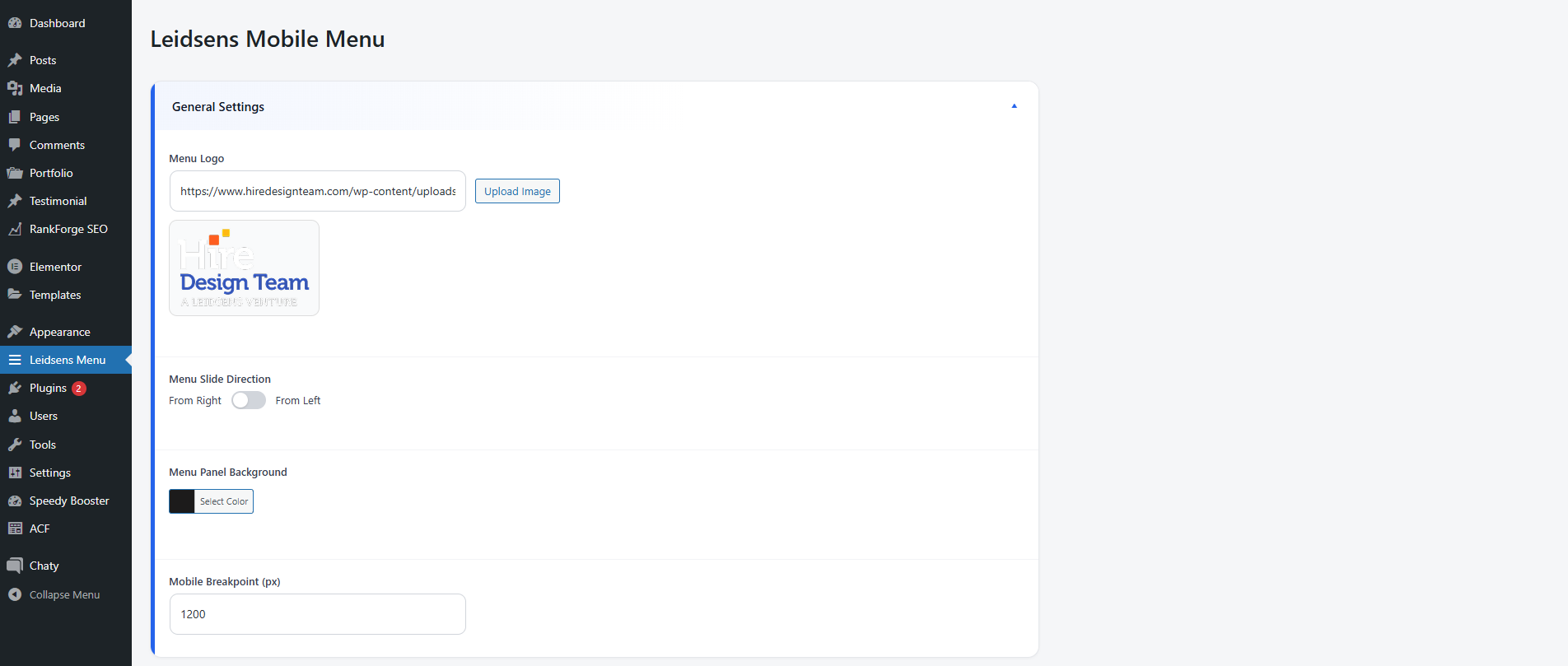 Menu sliding in from the left side
