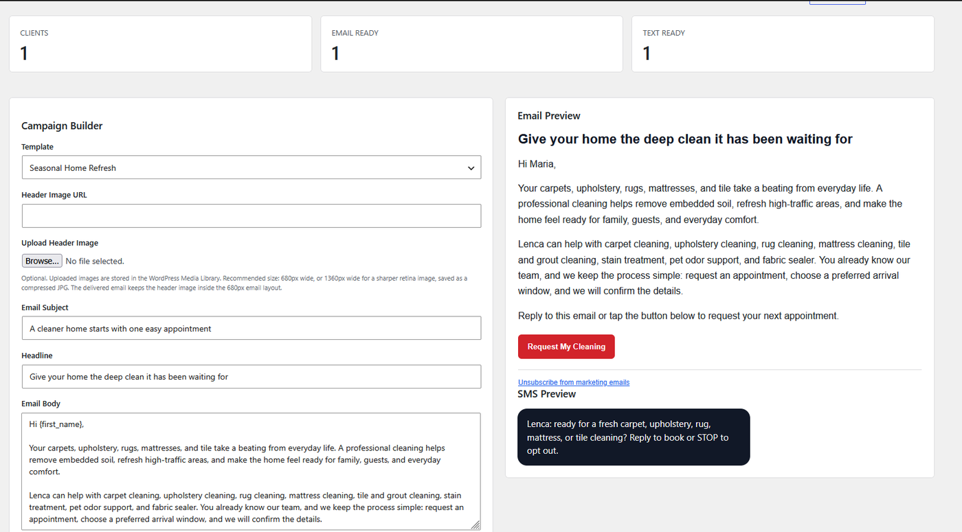 Settings page for service types, appointment colors, and arrival time windows.