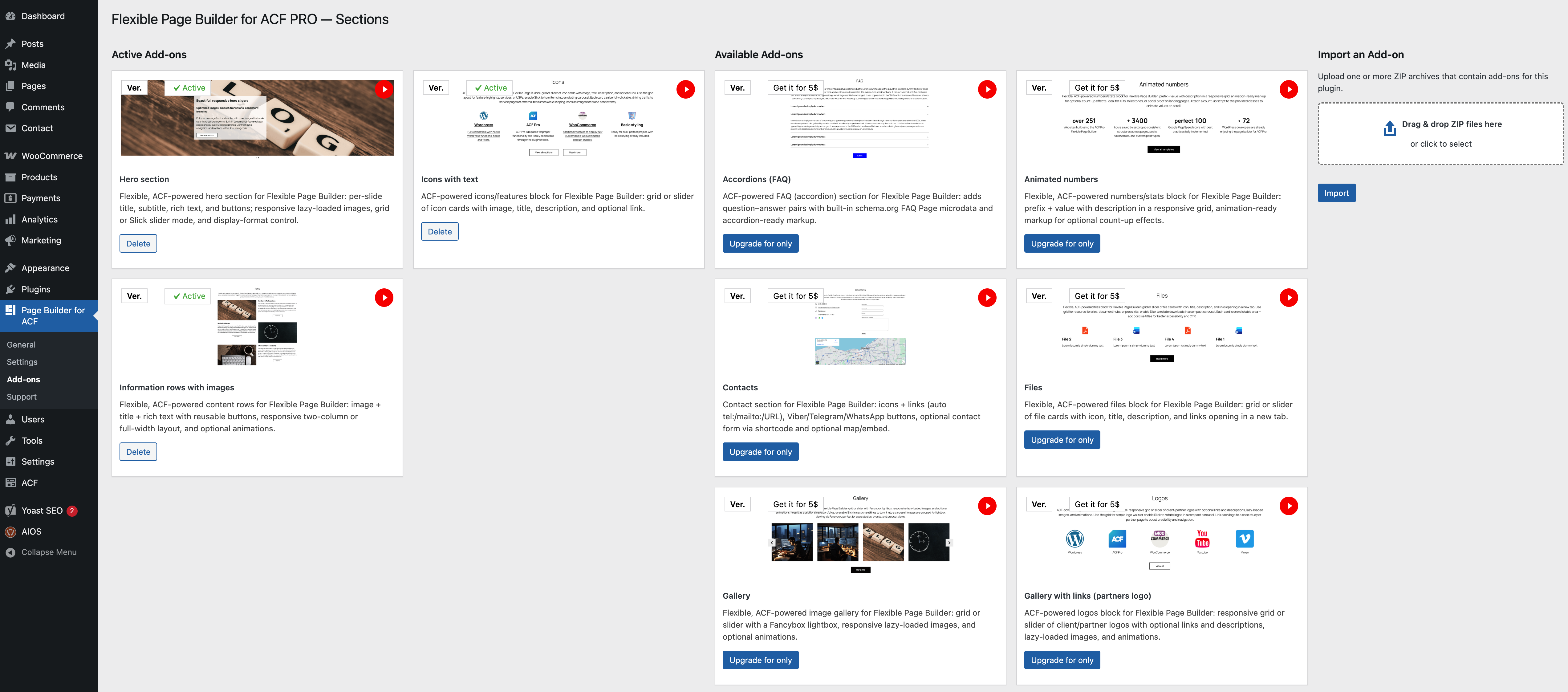 Importing additional add-ons from a ZIP file.