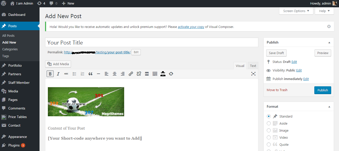 Add short-code to a post