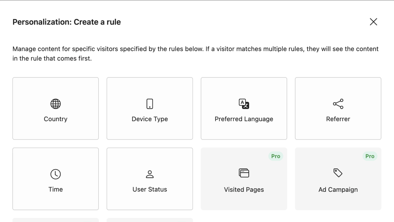 Choosing personalization rules for a variation