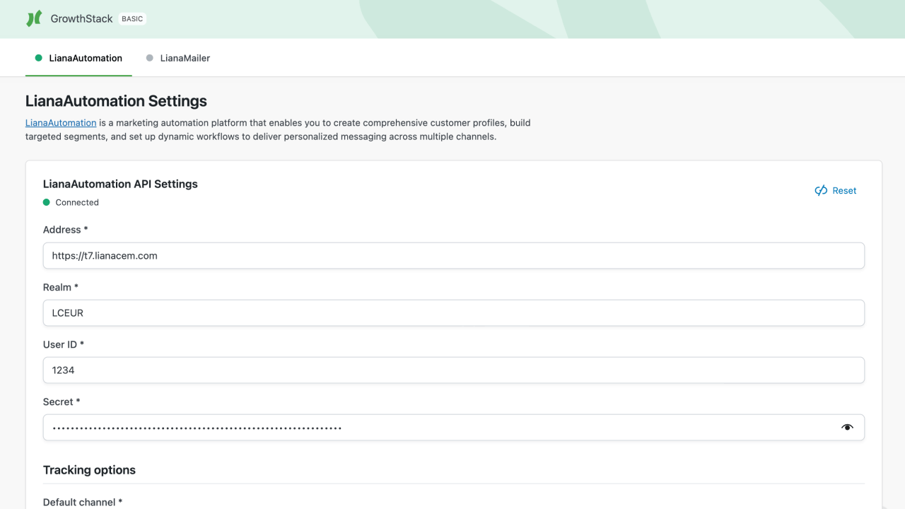 Settings for Liana connectors