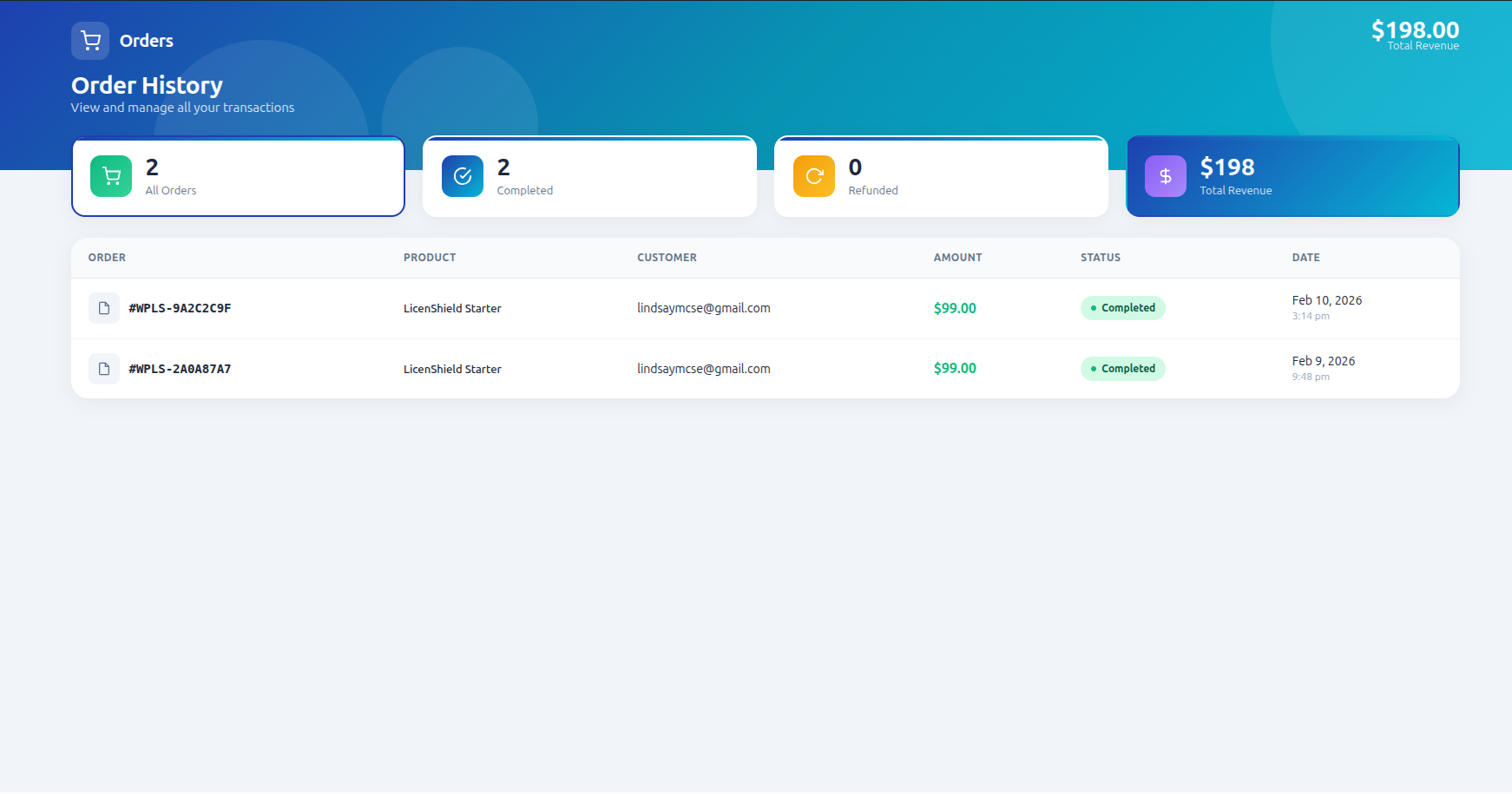 Customer email notification