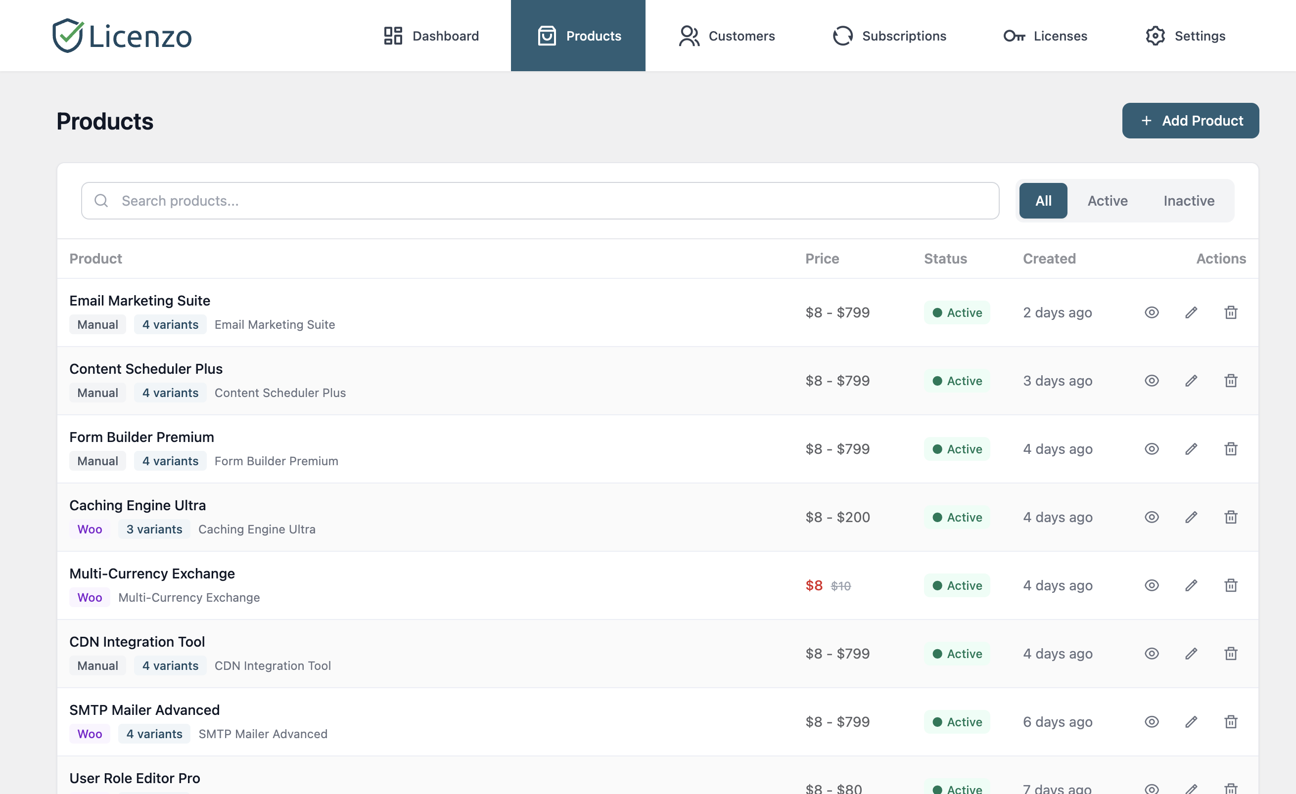 Customers – View customer profiles, purchases, and active licenses.