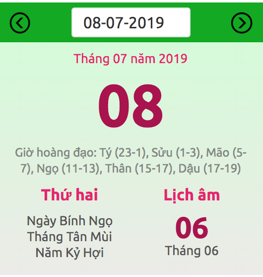 Hiển thị lịch ngày