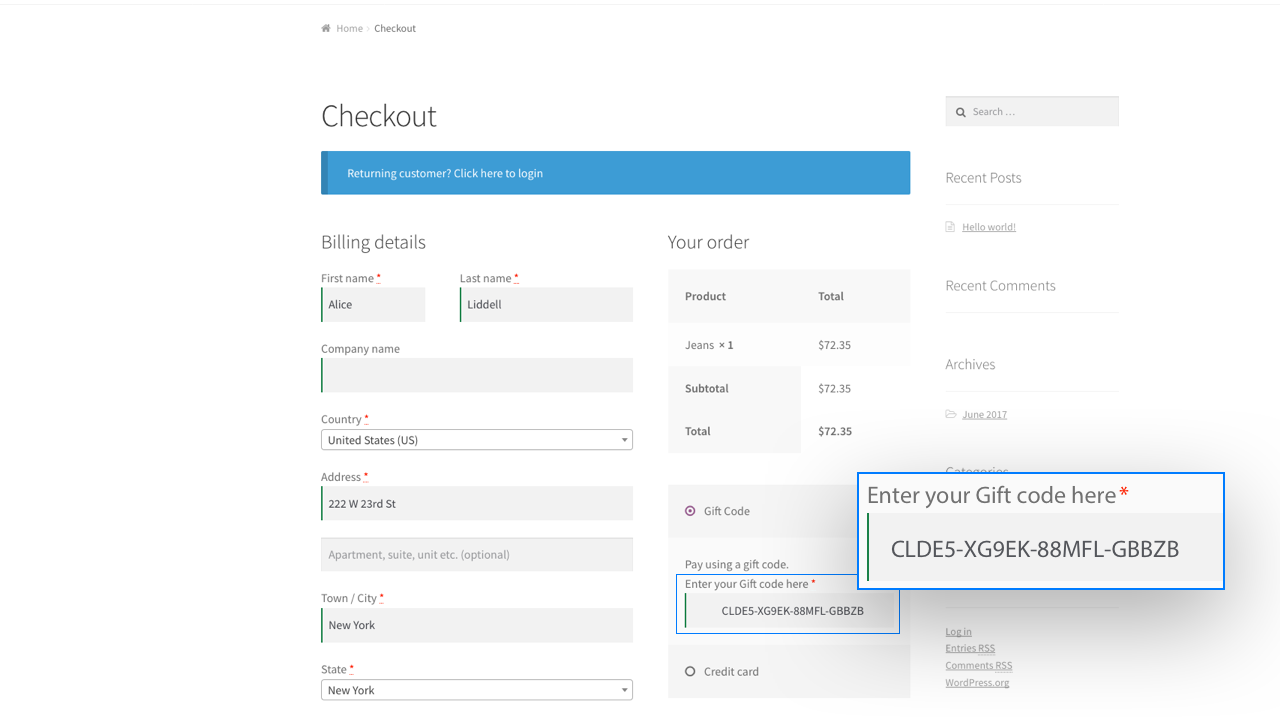 After installing Lightrail for WooCommerce, Lightrail codes are redeemable in your WooCommerce checkout.