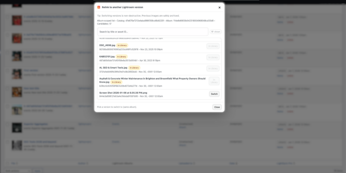 Manual sync interface with one-click import