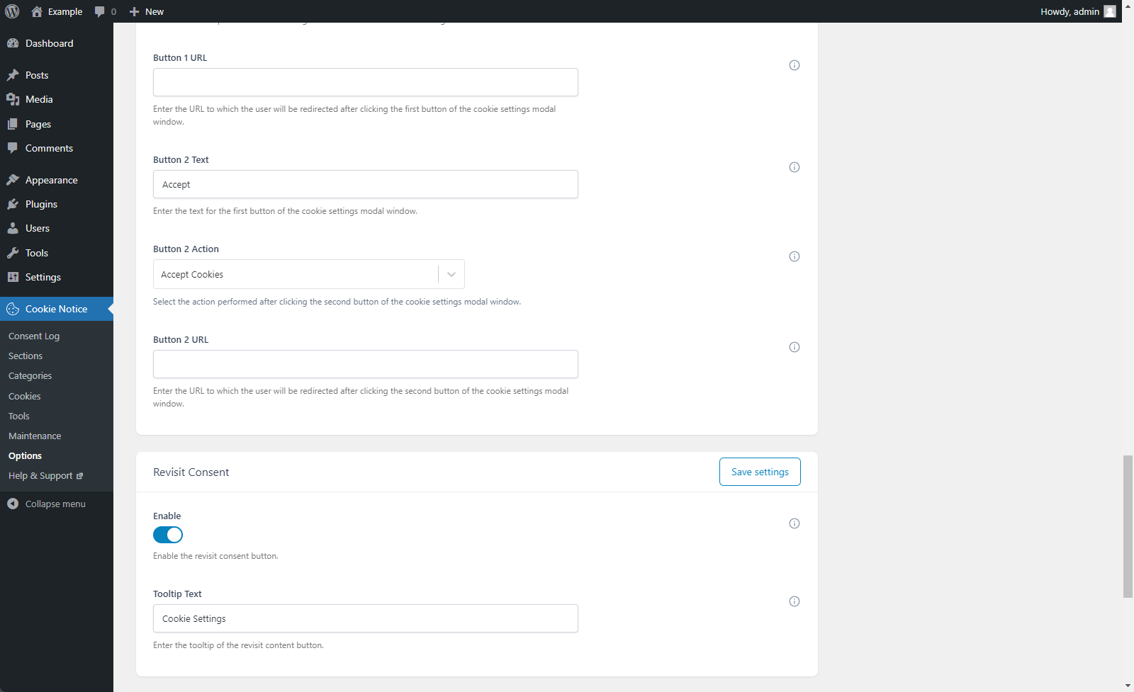 Manage the cookie categories from a dedicated menu.