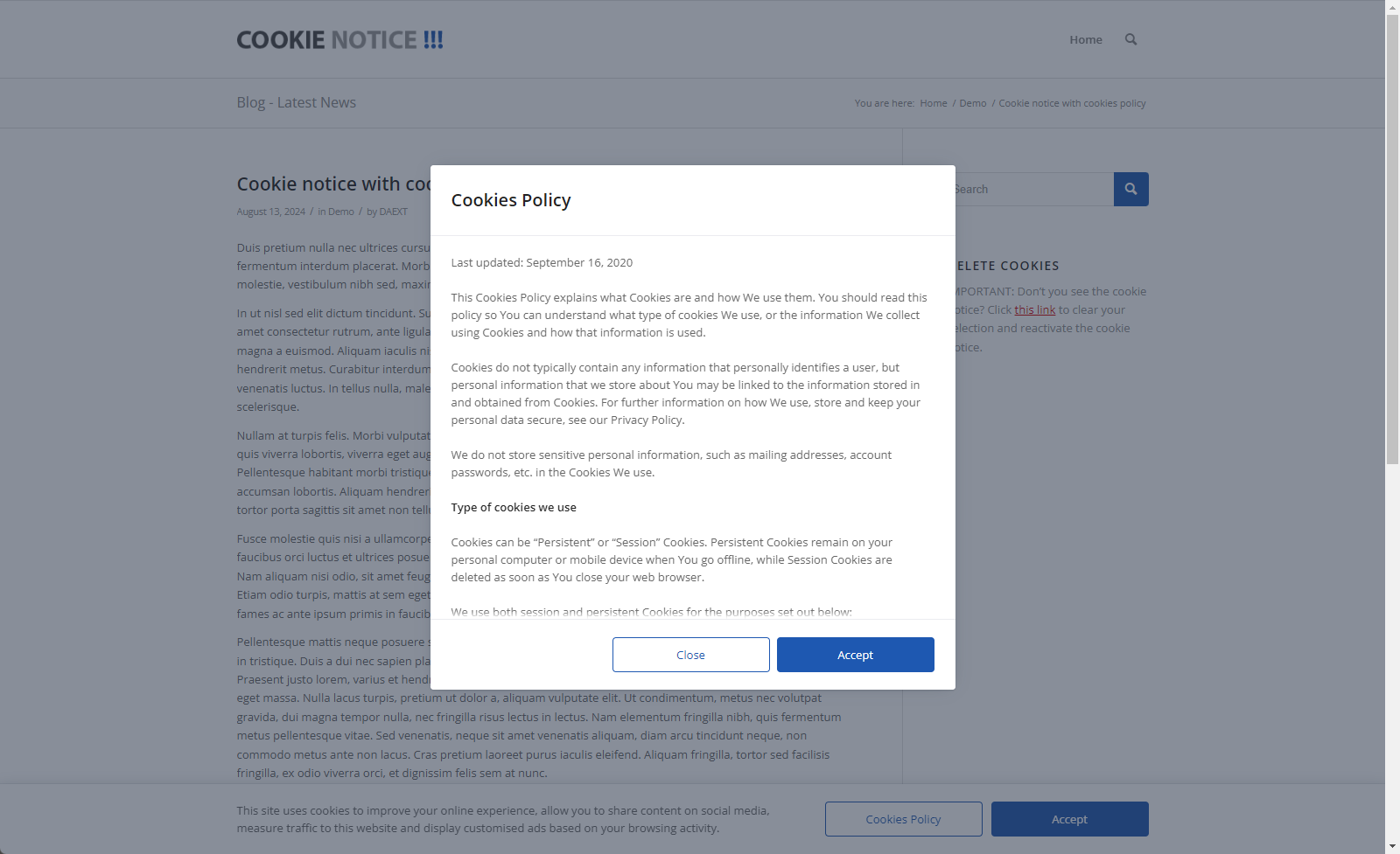Use the geolocation options to display the cookie notice only in a custom selection of countries.