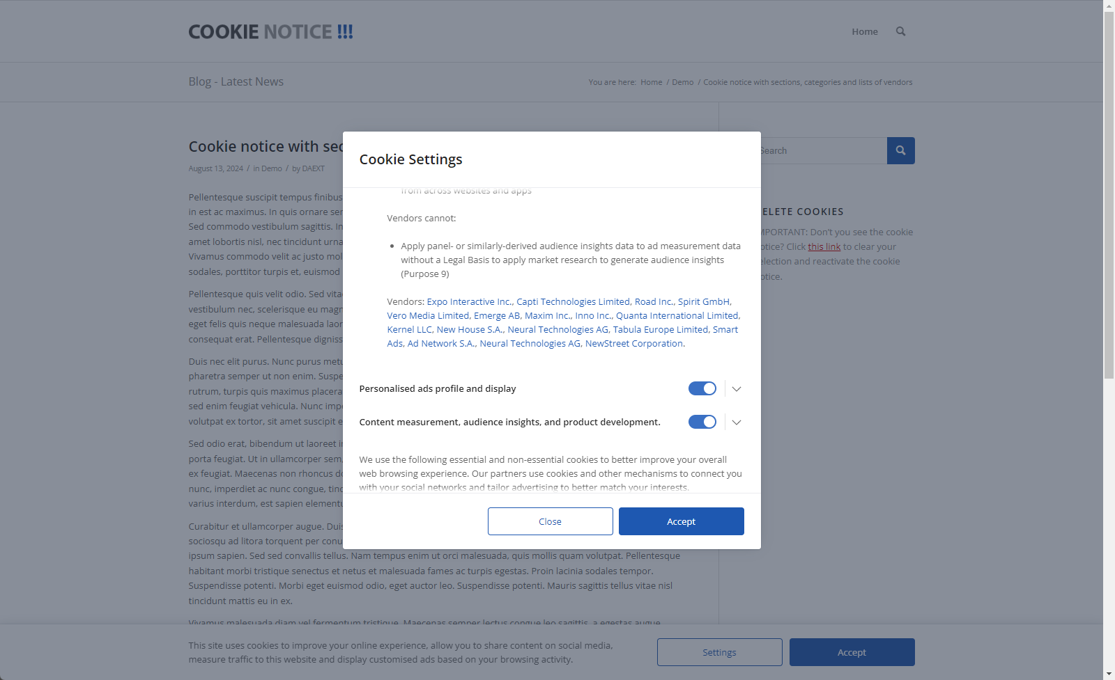 Configure advanced plugin settings that affect the behavior of the cookie notice.