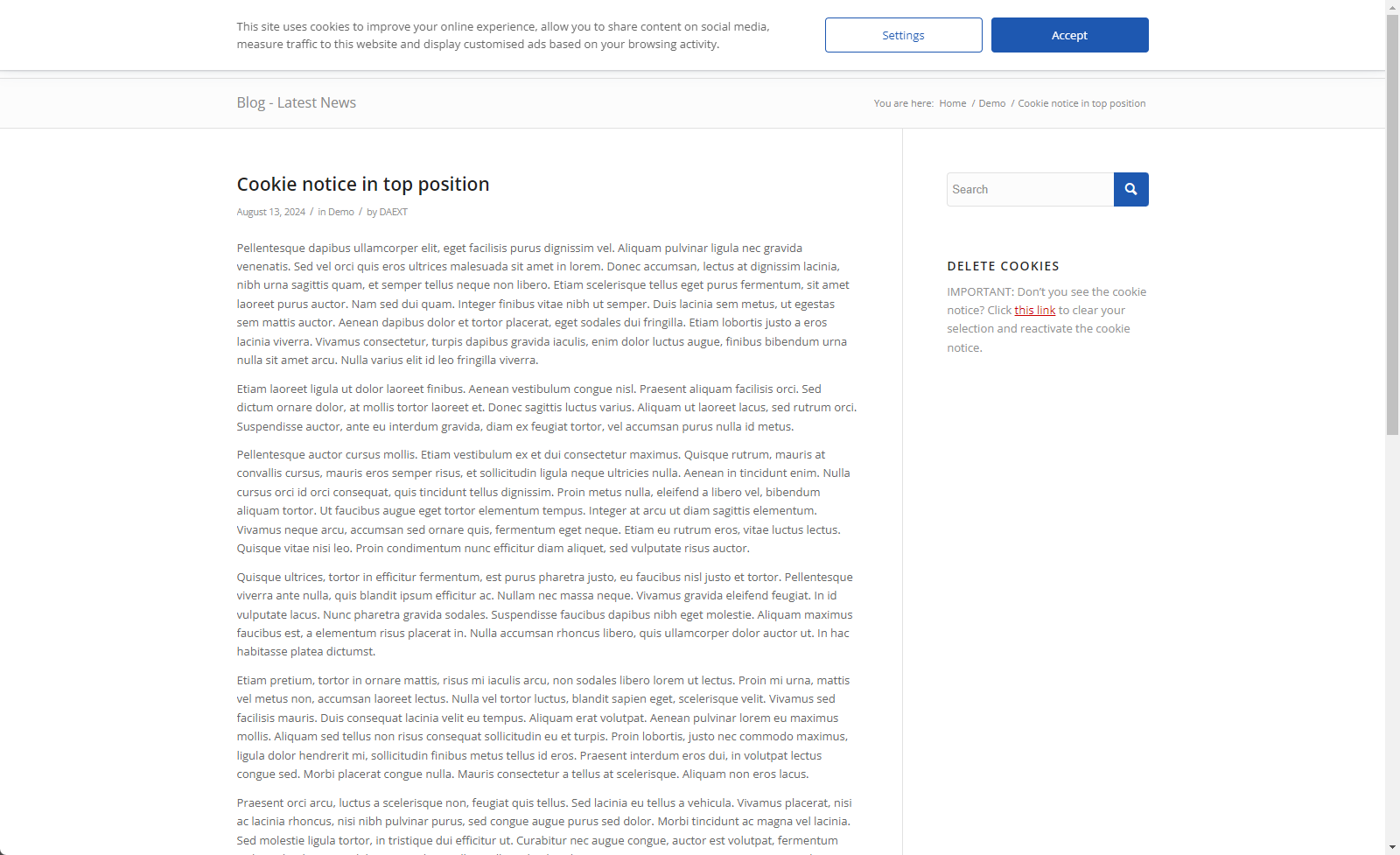 Set up the content and responsive behavior of the cookie notice, and more.
