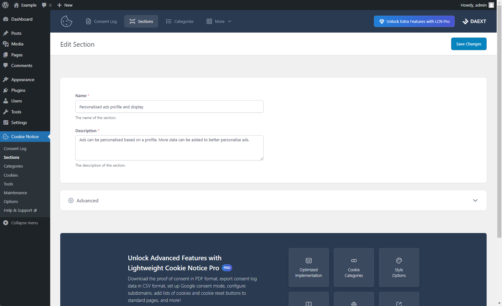 Visitors can configure their cookie preferences from the cookie settings modal window.