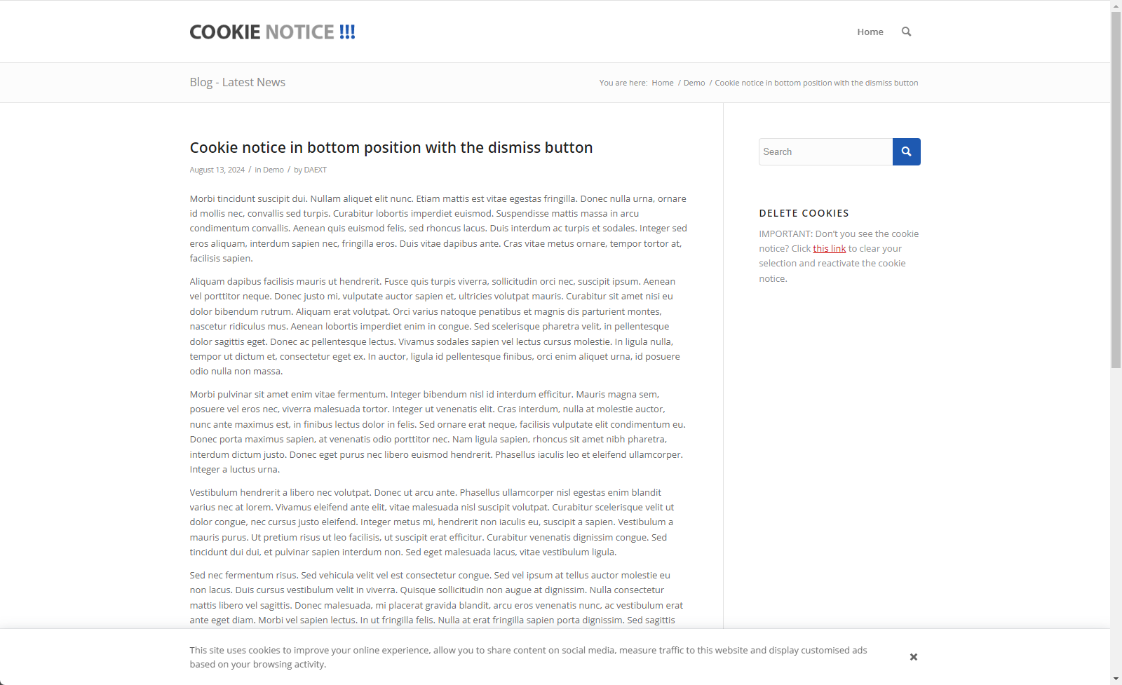 A modal window used to display the cookies policy to the visitors.