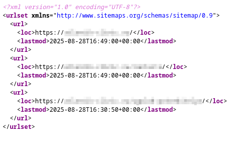 Example of generated XML sitemap.