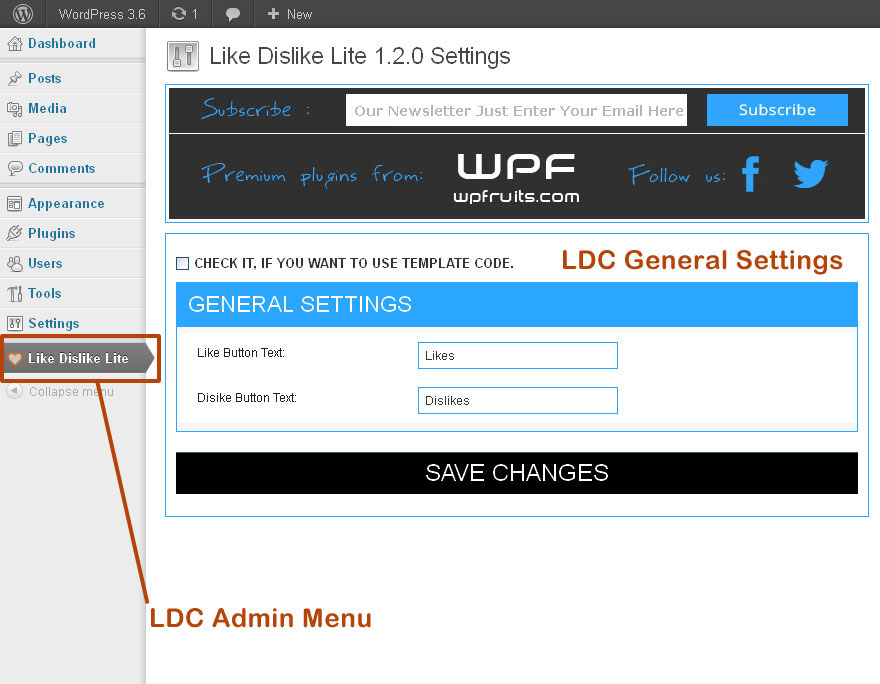 Like Dislike Counter **General Settings.**