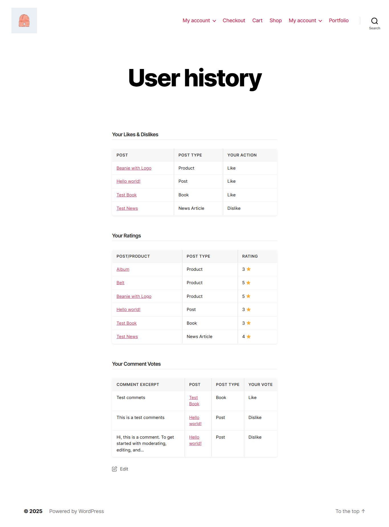 Admin Settings Page - Comments Section