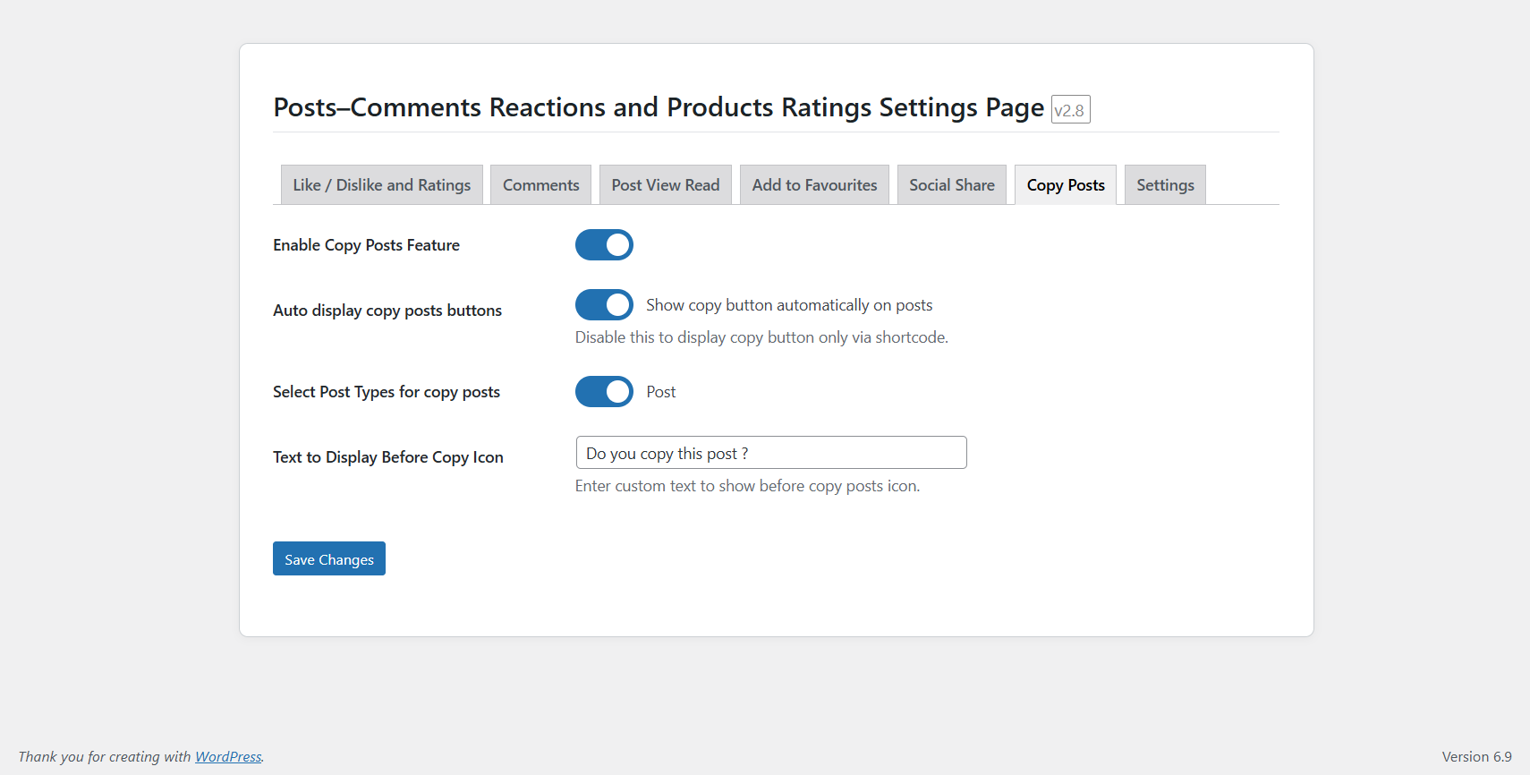 Admin Settings Page - Add to favourites Section
