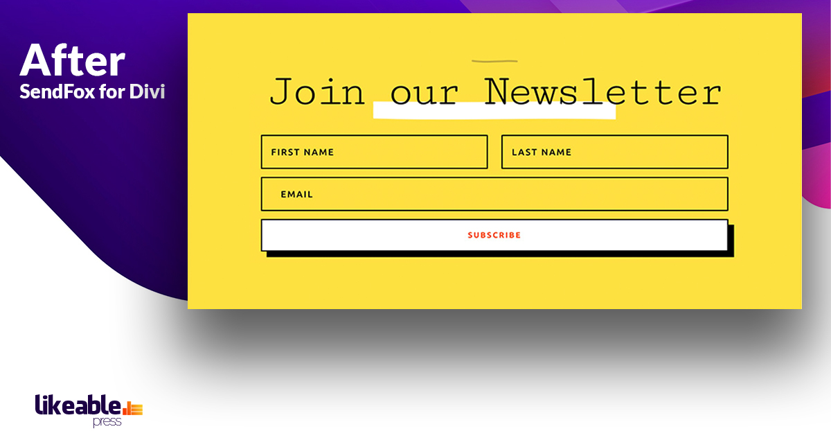 SendFox for Divi After Screenshot. This is how your Opt-In form looks after using our plugin and the power of Divi.
