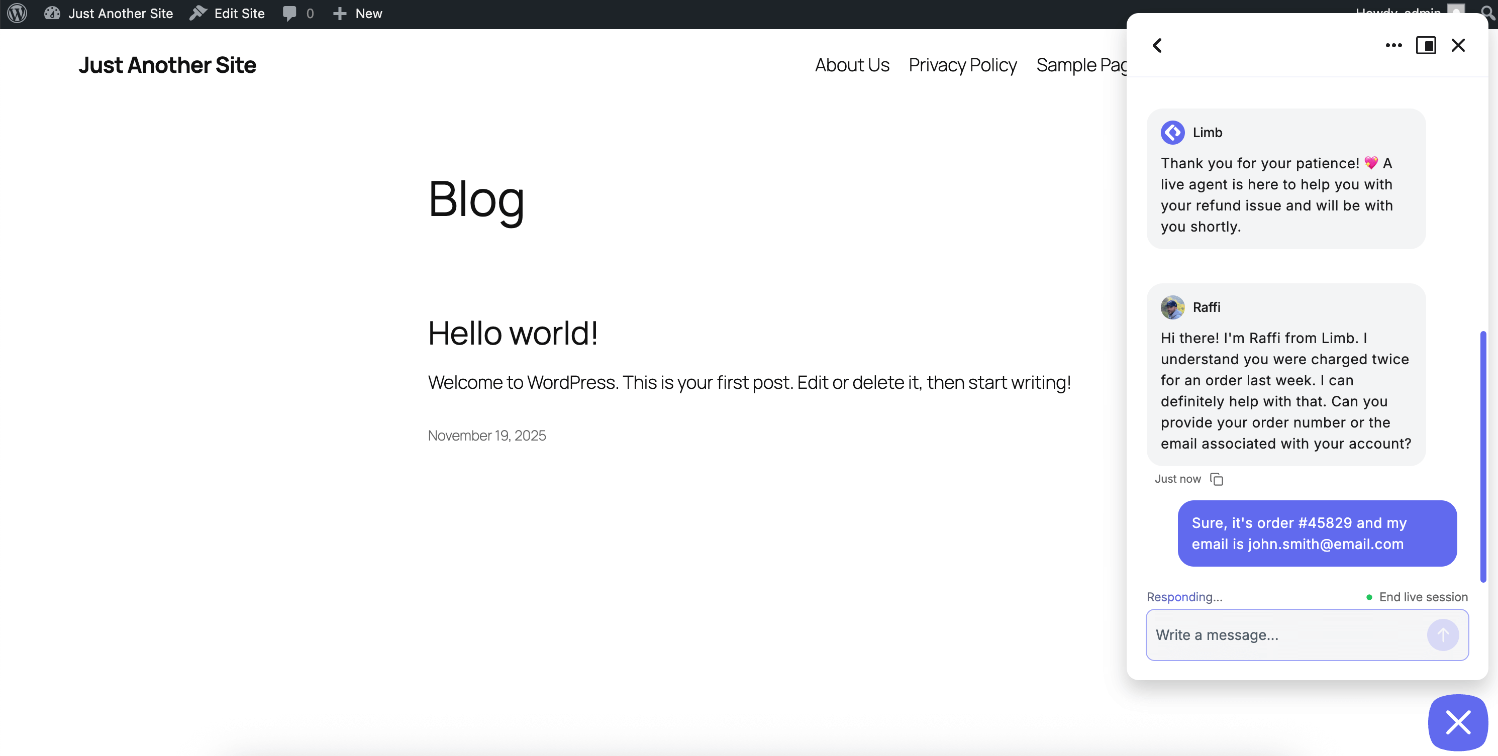 **Setup Wizard Step 2** - Set agent name, entity type, greeting messages, tone, and overview to define chatbot identity