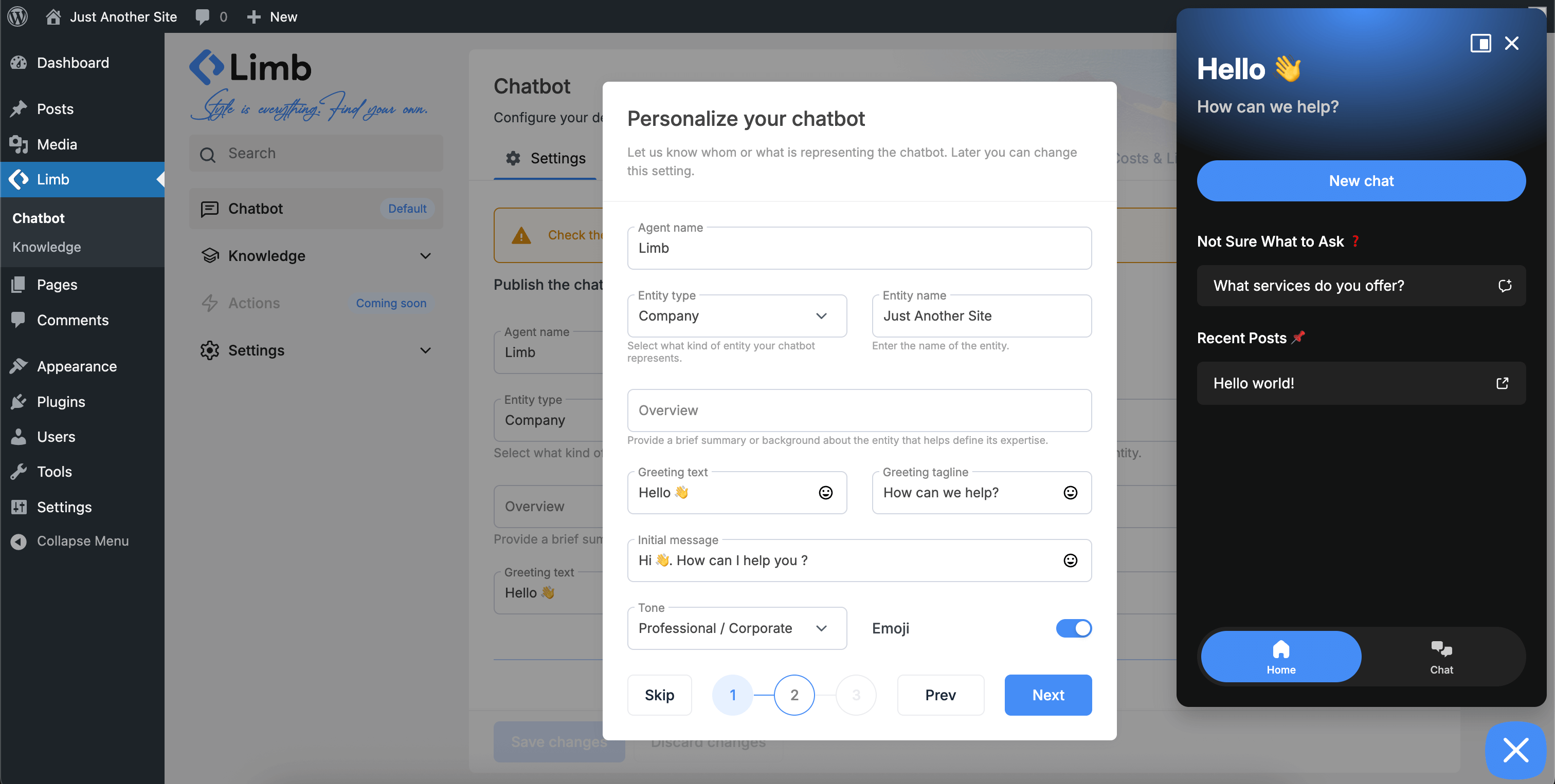 **Chat Logs Dashboard** - View conversation history with AI knowledge source transparency, RAG insights, and analytics