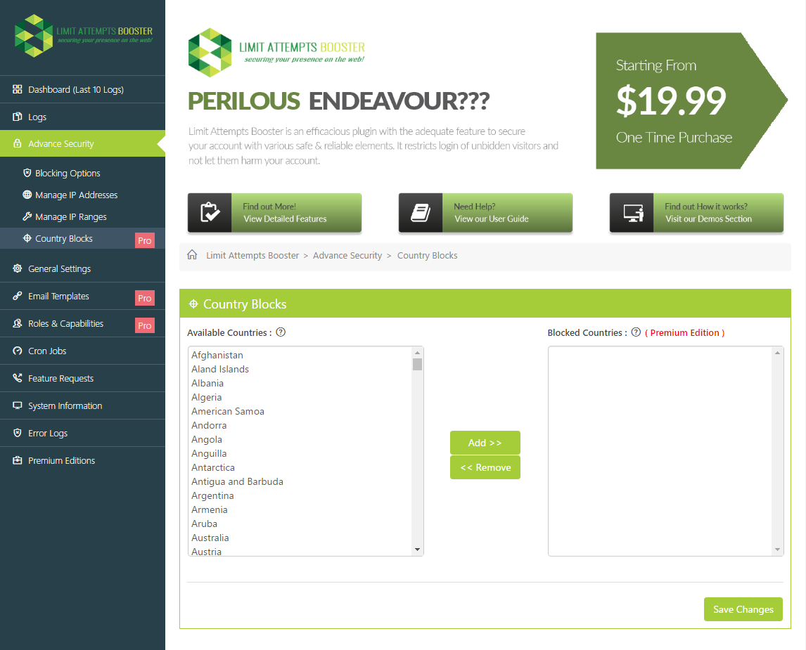 Dashboard - Blocked IP Addresses Screen