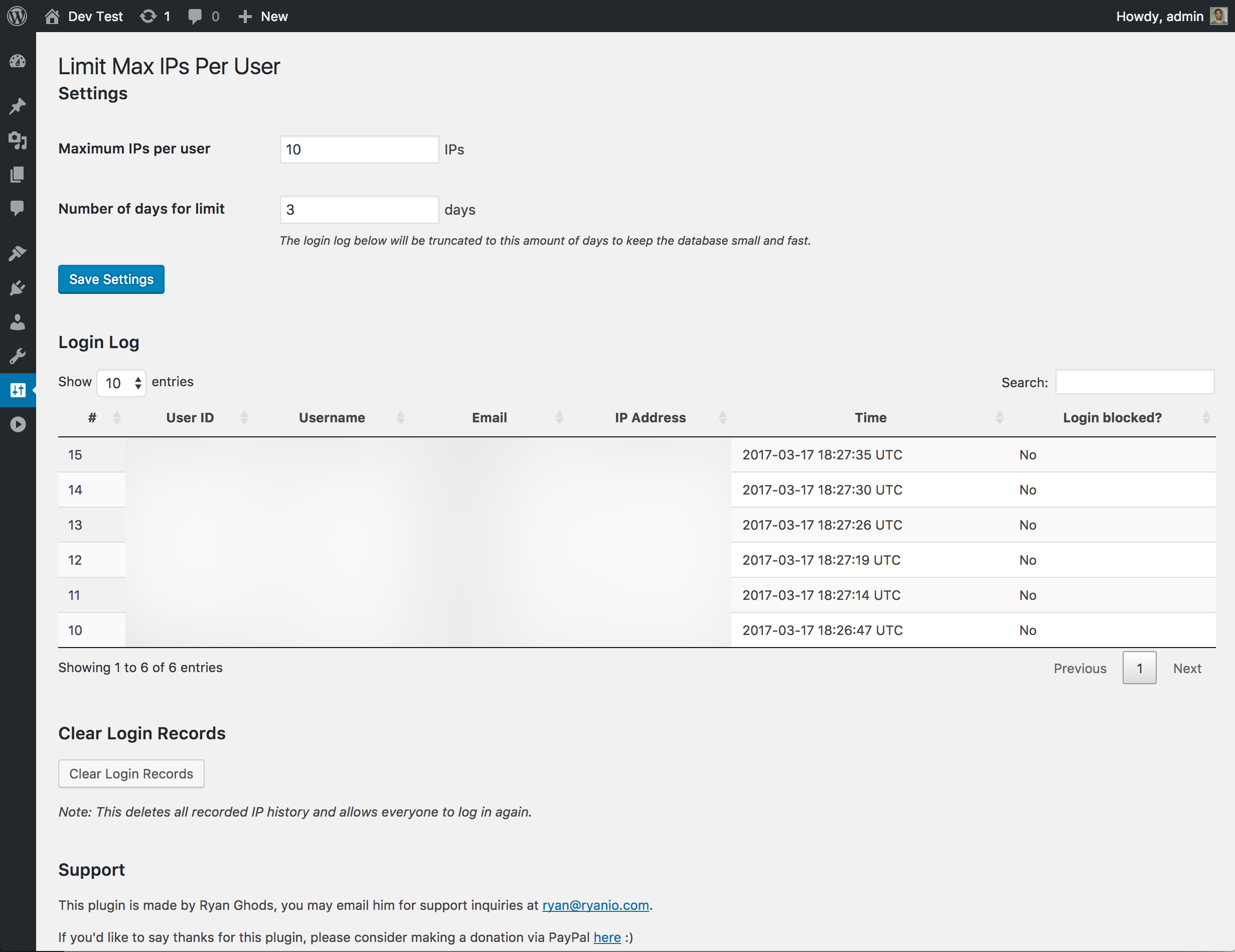 Plugin settings page