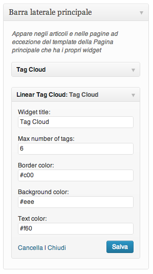 The control panel in the widget page on Wordpress admin panel