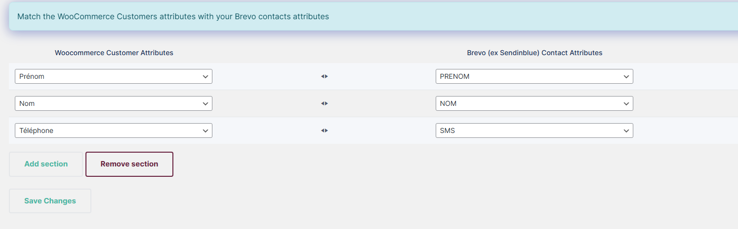 Customize the customer fields to sync with Brevo contact attributes.