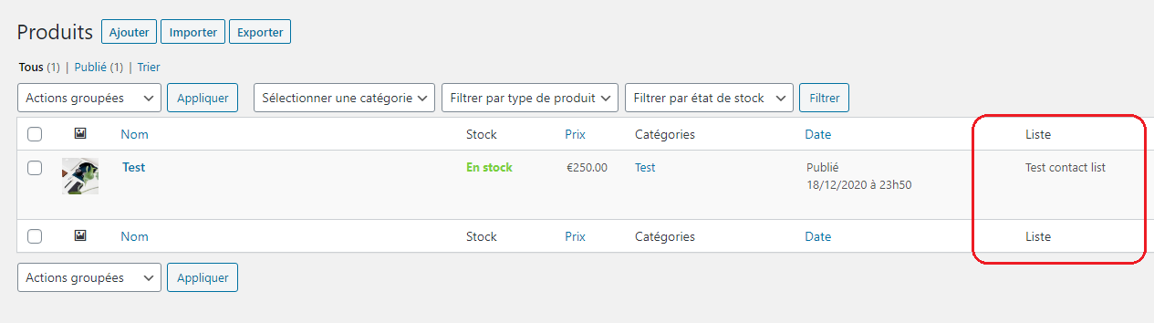 View the Brevo list(s) linked to a product in the WooCommerce product edit screen.
