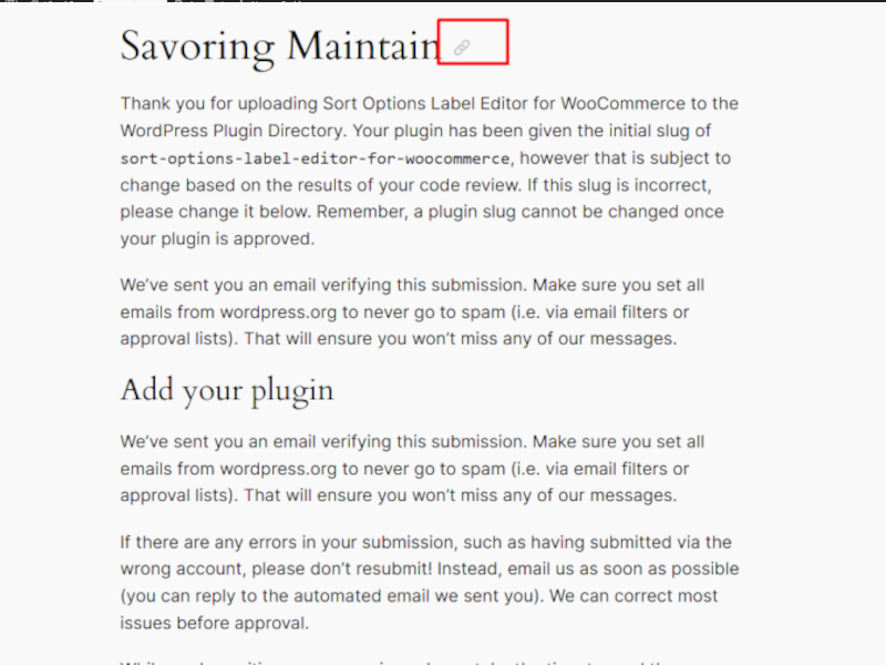 Front-End Example – Headings with anchor link icons displayed on a post, ready to copy section URLs. (screenshot-2.png)