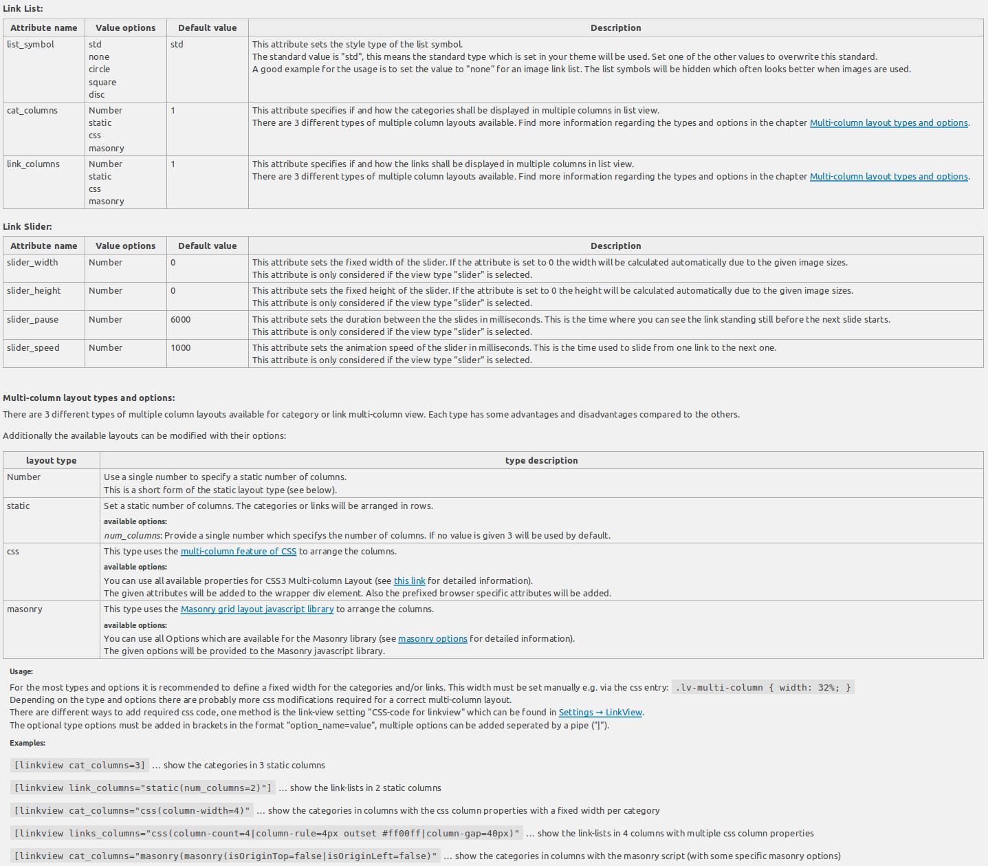 Available shortcode attributes - Part 2