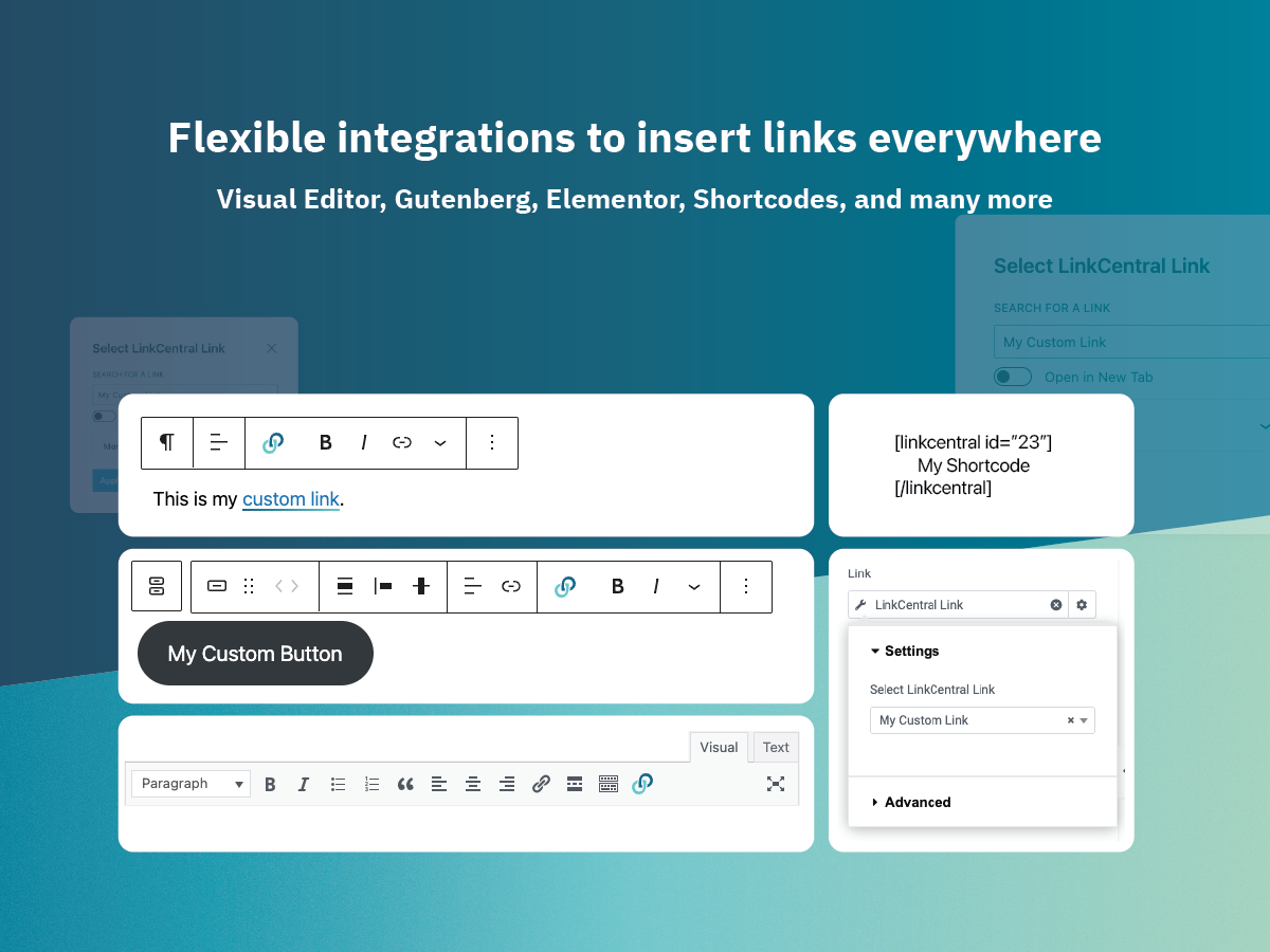 **Insert Links Easily**: Use our flexible integrations with Visual Editor, Gutenberg, Elementor, shortcodes and more to insert short links in text and buttons.
