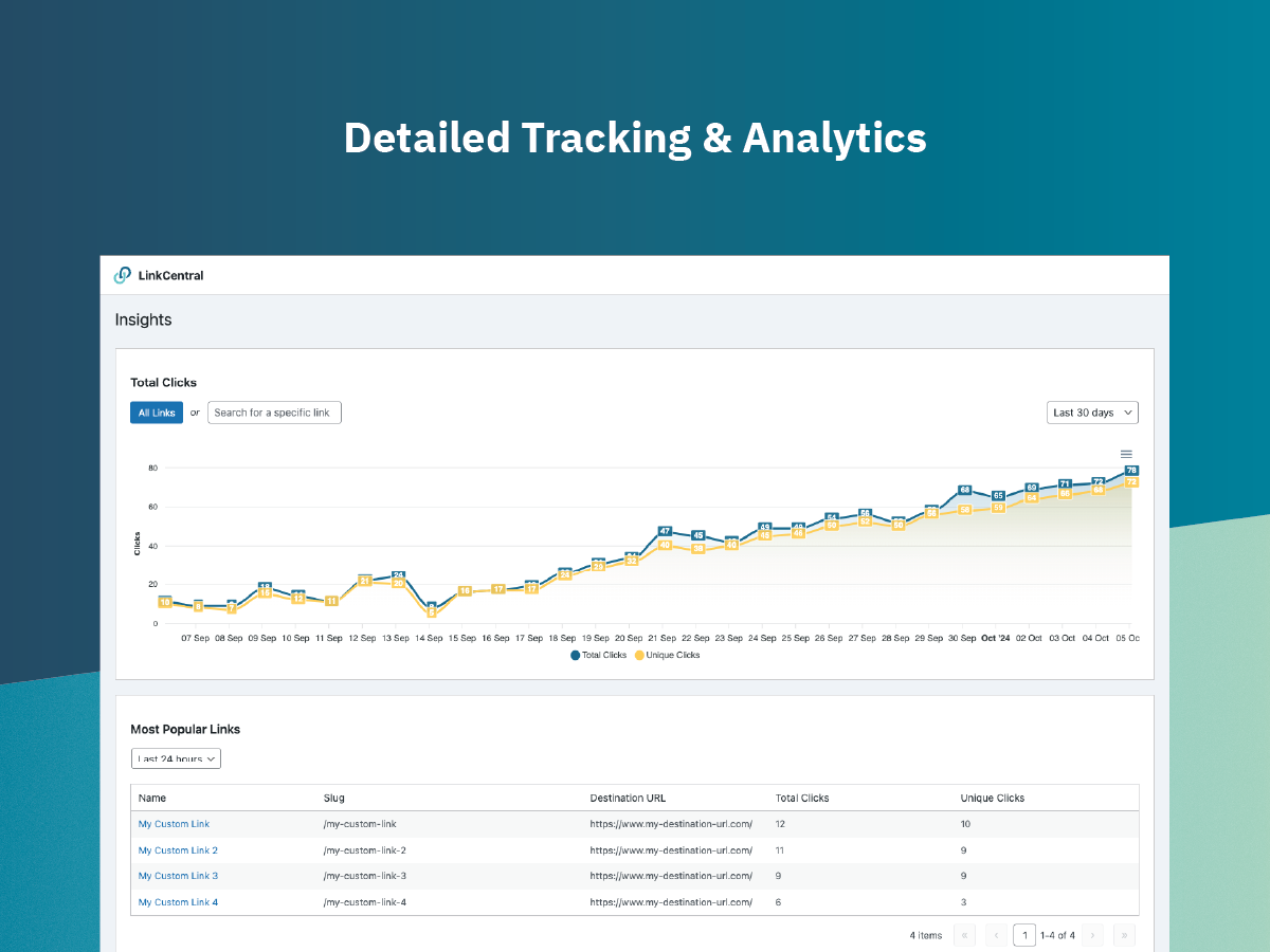 **Link Insights**: Detailed URL analytics and performance tracking.