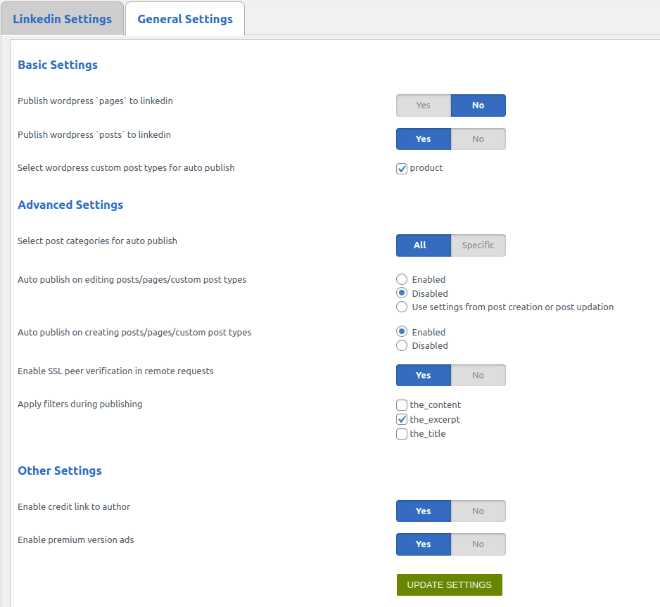This is the general settings section.